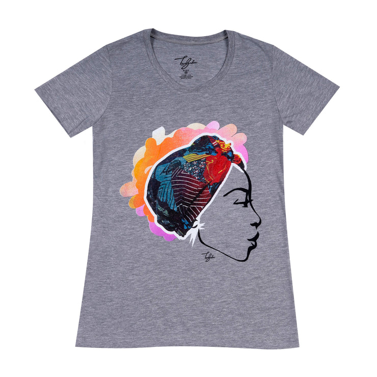 MISS AFRICA WITH MARKET DAY HEAD WRAP (LADIES SHORT SLEEVE T-SHIRT)