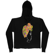 MISS AFRICA WITH TRADITIONAL FESTIVAL HEAD WRAP (LADIES CROPPED FRENCH TERRY HOODIE)