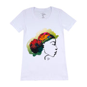 MISS AFRICA WITH CULTURE NIGHT HEAD WRAP (LADIES SHORT SLEEVE T-SHIRT)