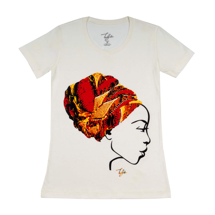 MISS AFRICA WITH CHURCH TRIBAL HEAD WRAP (LADIES SHORT SLEEVE T-SHIRT)