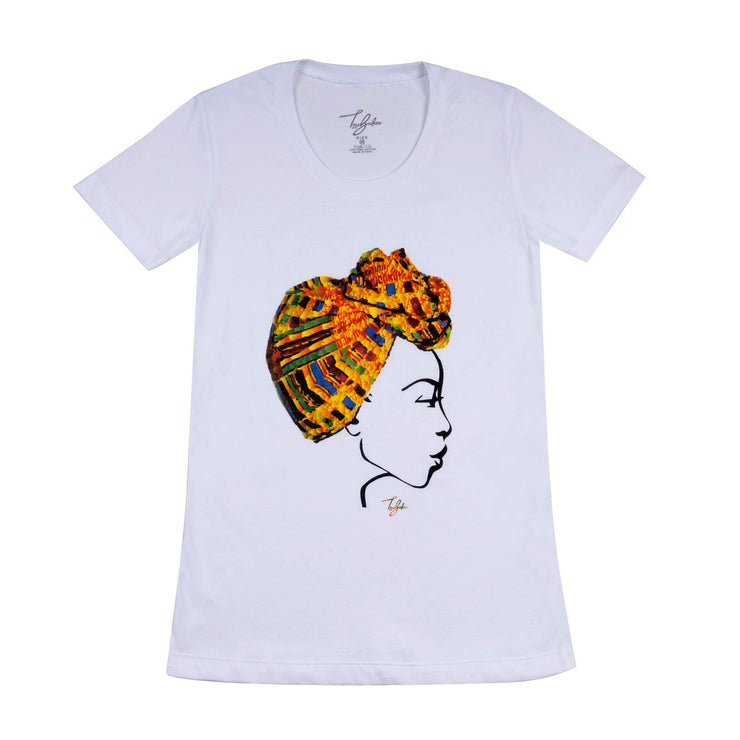 MISS AFRICA WITH TRADITIONAL FESTIVAL HEAD WRAP (LADIES SHORT SLEEVE T-SHIRT)