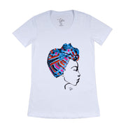 MISS AFRICA WITH TRIBAL TRADITION HEAD WRAP (LADIES SHORT SLEEVE T-SHIRT)