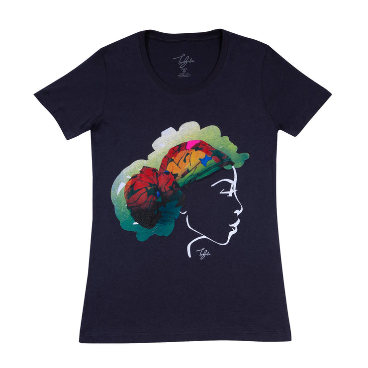 MISS AFRICA WITH CULTURE NIGHT HEAD WRAP (LADIES SHORT SLEEVE T-SHIRT)